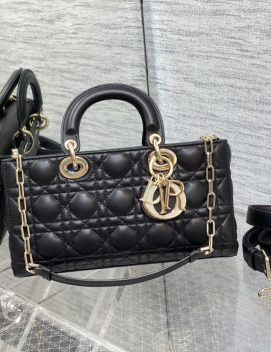 Dior-Medium Lady D-Joy Bag (Black Cannage Lambskin) 26 x 13.5 x 5 cm